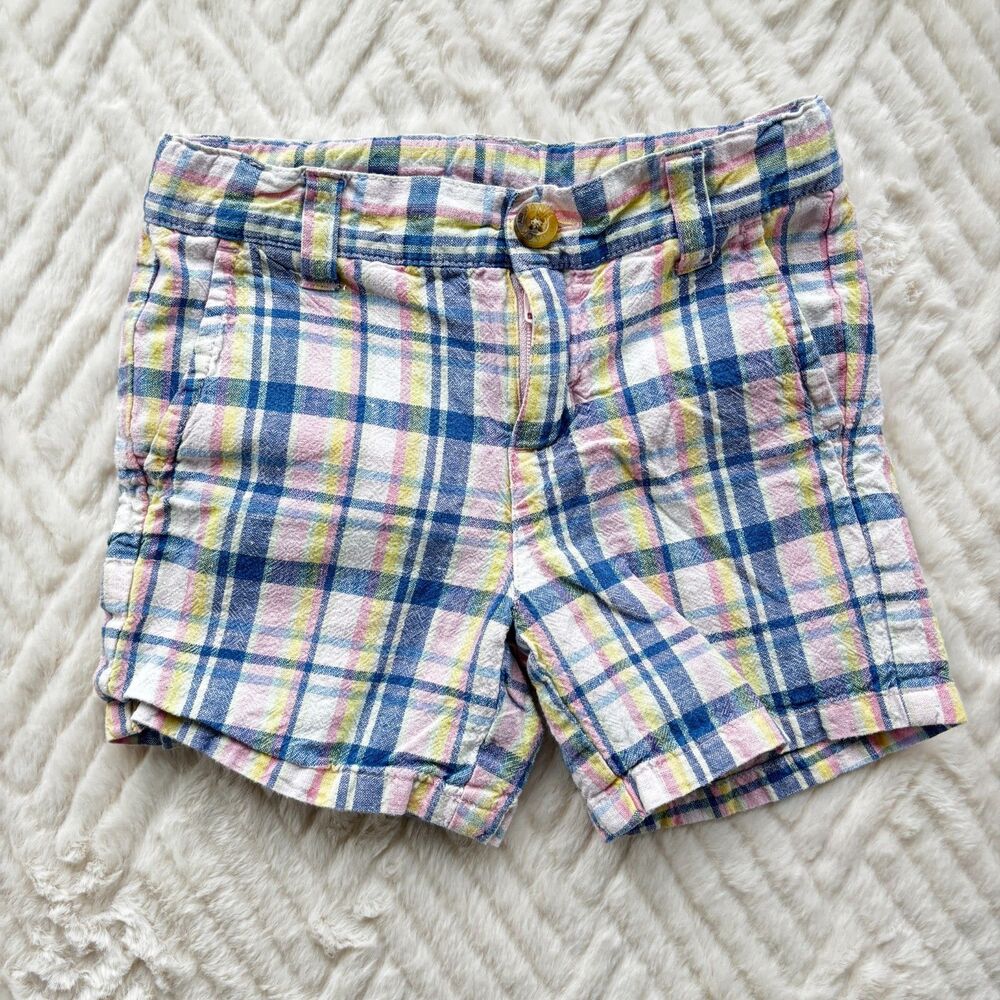 Janie and Jack 2T Plaid Linen Blend Shorts Pastel Blue Pink Yellow